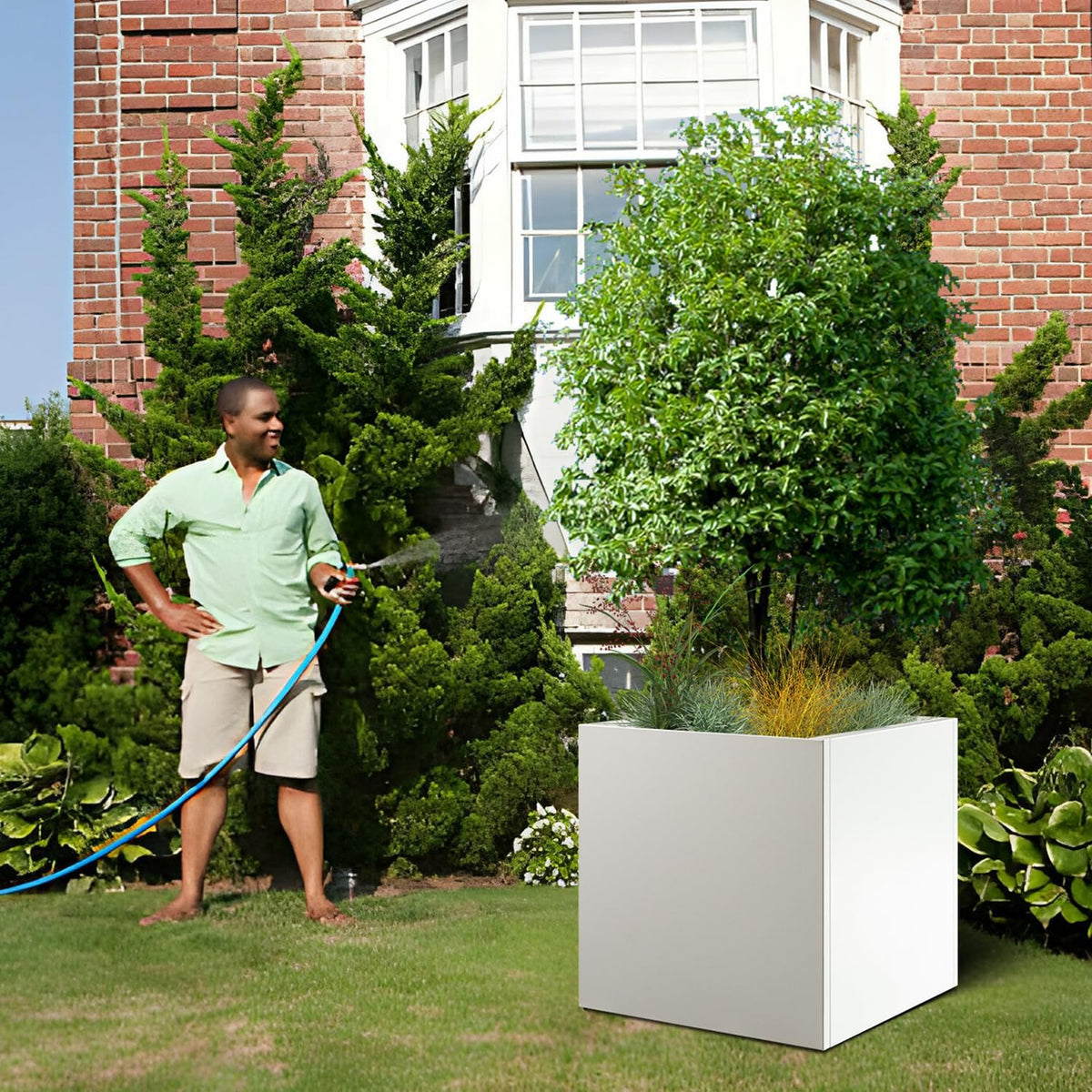 White Steel Planter Square Outdoor Planters Galvanized Steel Planter Box Indoor Metal Large