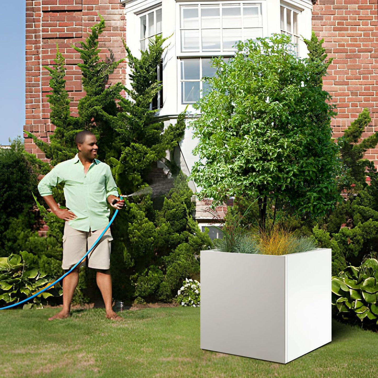 White Steel Planter Square Outdoor Planters Galvanized Steel Planter Box Indoor Metal Large