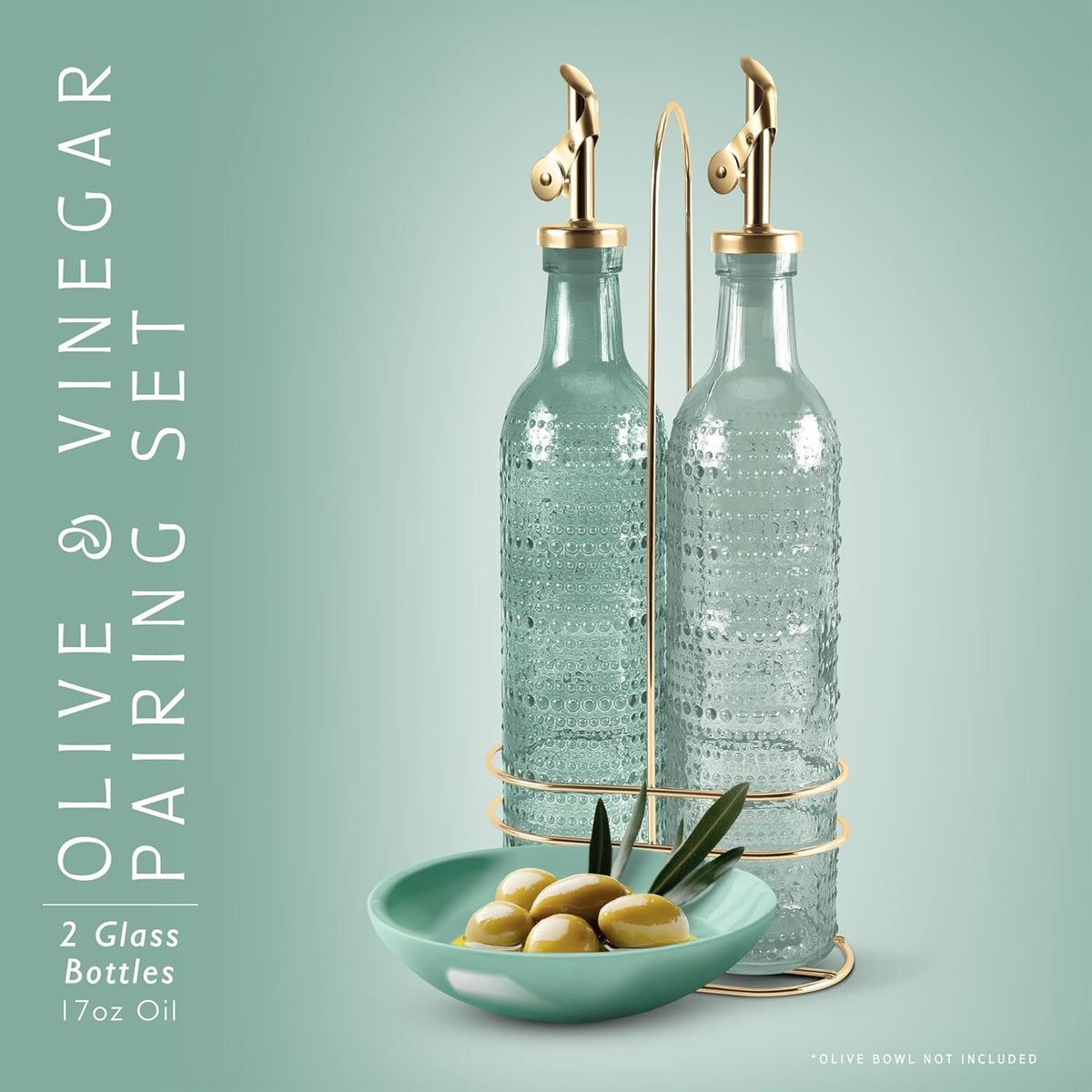 COOK WITH COLOR Glass Olive Oil Bottle Dispenser - 2 Pack- 17oz Oil and Vinegar Cruet - Olive Oil