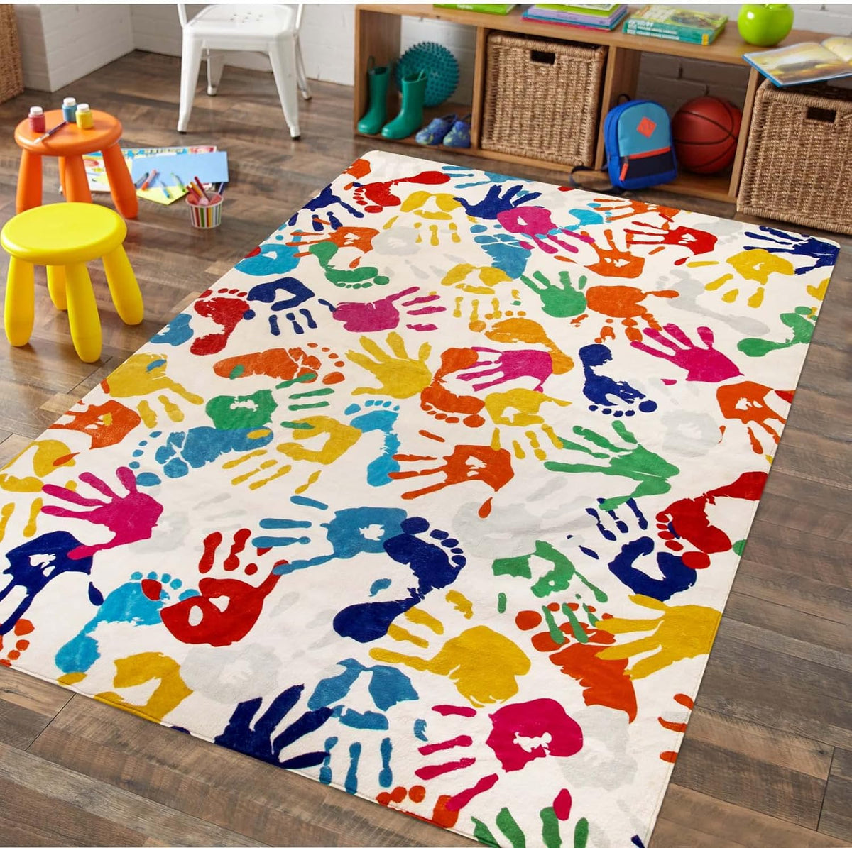 STARUIA Handprints and Footprints Large Kids Rug 5'x7', Washable Colorful Area Rug for Nursery