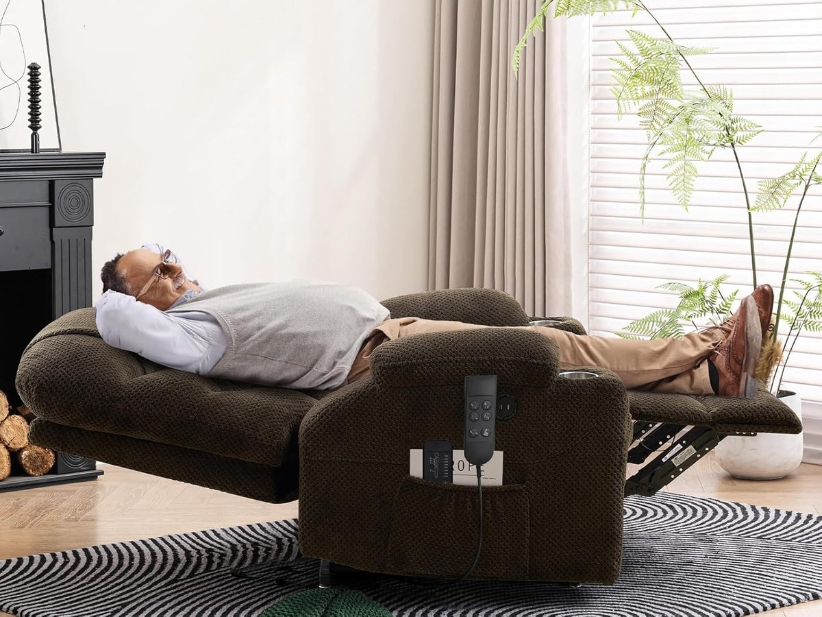 Oversized Dual Motor Lay Flat Power Lift Recliner Chair with Massage, Heating, Lumbar Pillow, USB &