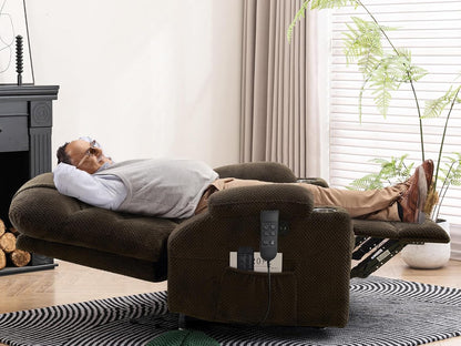 Oversized Dual Motor Lay Flat Power Lift Recliner Chair with Massage, Heating, Lumbar Pillow, USB &