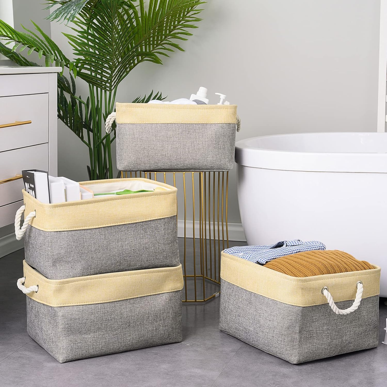TheWarmHome Storage Basket for Organizing - 3 Pack 14x10x7 inch Large Collapsible Storage Bin for