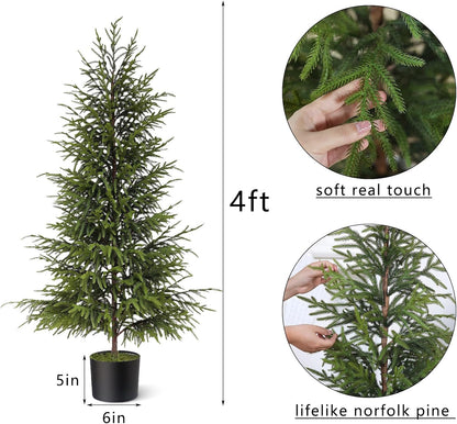4ft Christmas Norfolk Pine Tree Artificial Christmas Tree Faux Potted Plants for Front Porch