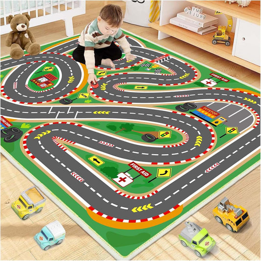 Kids Rug Race Track Play mat Playroom Rug Car Rugs for Kids Toy Cars Road Rugs for Kid Classroom