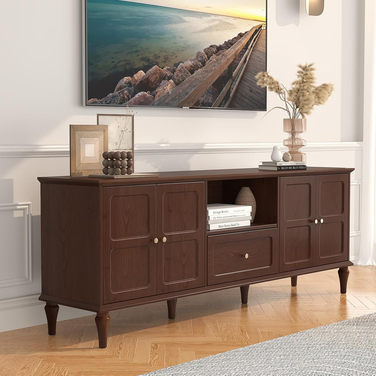 ARTPOWER 67'' Mid-Century Modern TV Stand with Storage Drawer and Doors, Long TV Stand with
