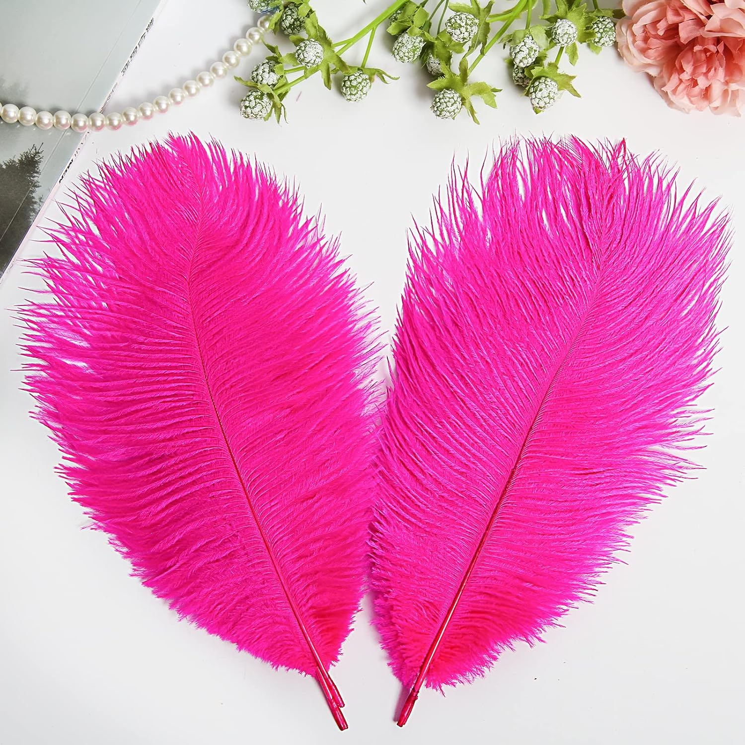 THARAHT Hot Pink Ostrich Feathers 24pcs Natural Bulk 10-12Inch 25cm-30cm for Crafts Wedding Party