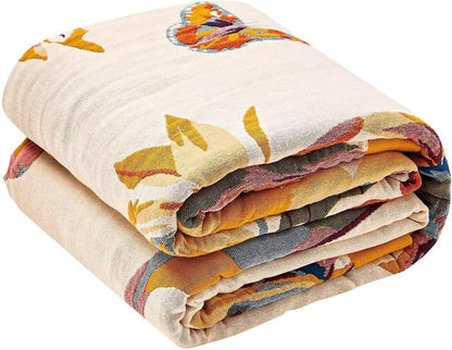 Boho Throw Blanket, 100% Cotton Ultra Soft Luxury Throw Rustic Quilt, 90"x98" Floral Bird Butterfly