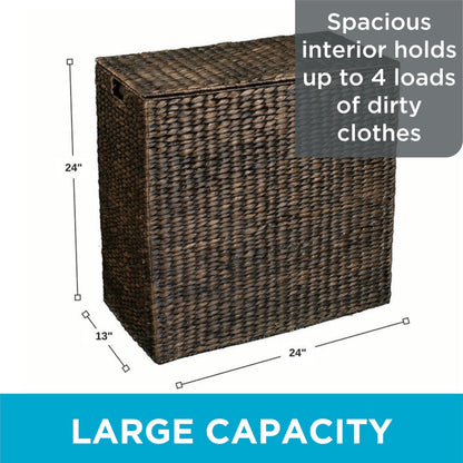 BirdRock Home Water Hyacinth Laundry Hamper Divided Interior (Espresso) | Eco-Friendly | Made of