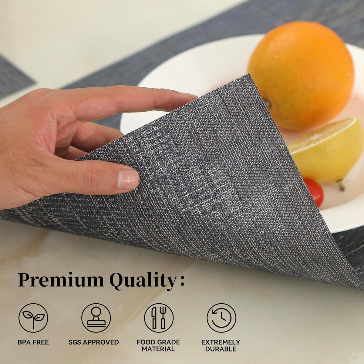 Leetaltree Denim Blue Placemats Set of 8 - Heat Resistant Non-Slip Place mats for Dining Table