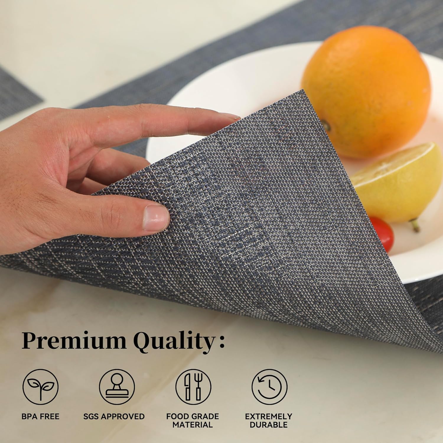 Leetaltree Denim Blue Placemats Set of 8 - Heat Resistant Non-Slip Place mats for Dining Table