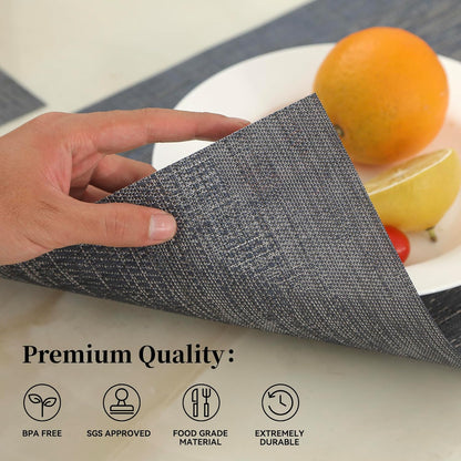 Leetaltree Denim Blue Placemats Set of 8 - Heat Resistant Non-Slip Place mats for Dining Table