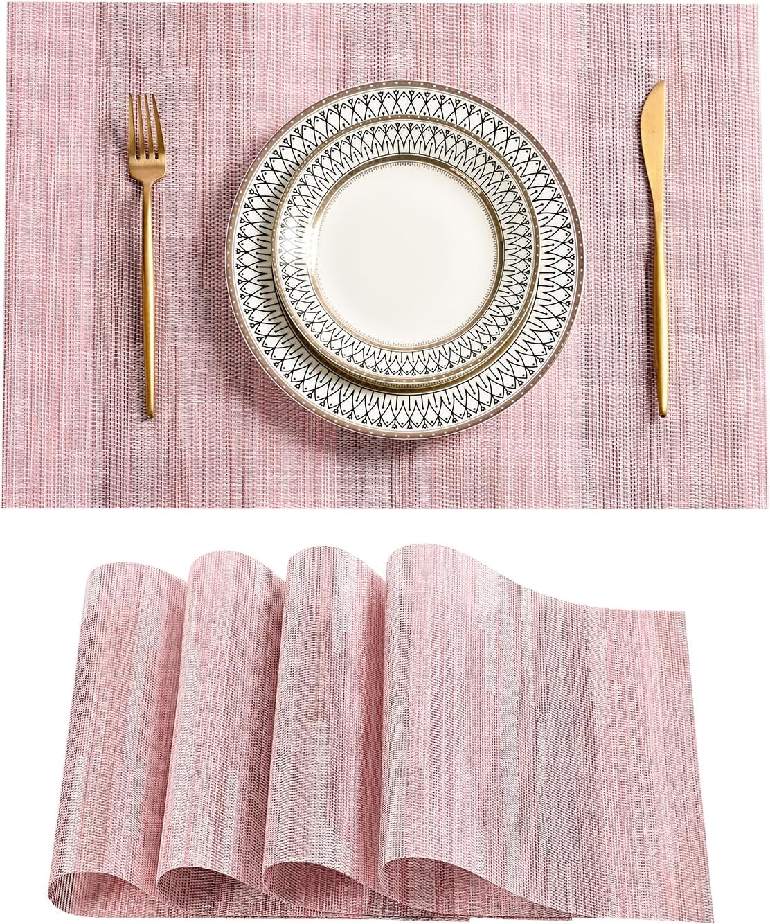 Leetaltree Misty Rose Placemats Set of 4 - Heat Resistant Non-Slip Place mats for Dining Table