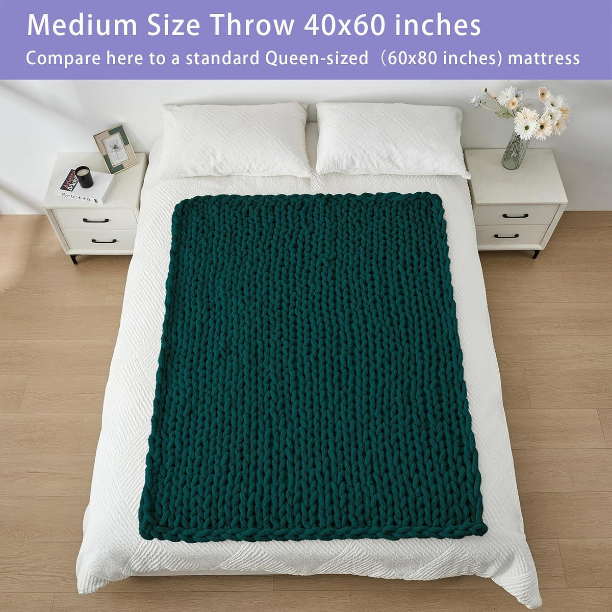 Bigacogo Chunky Knit Throw Blanket for Couch, 40x60 inches, 100% Hand Knitted with Thick Jumbo