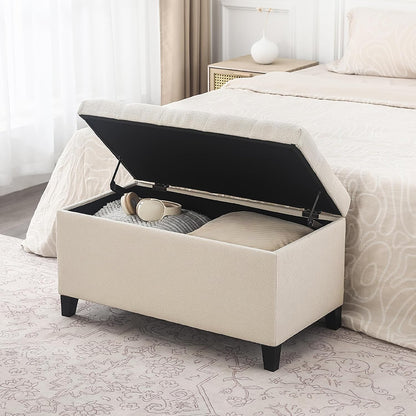 Asense Storage Ottoman Bench, Tufted Fabric Upholstered End of Bed Bench with Safety Hinge Wooden