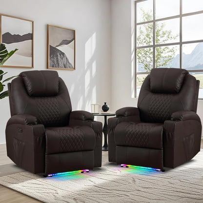 AHMED Power Recliner Chair with Vibration Massage & Heat for Adults, Faux Leather Home Theater
