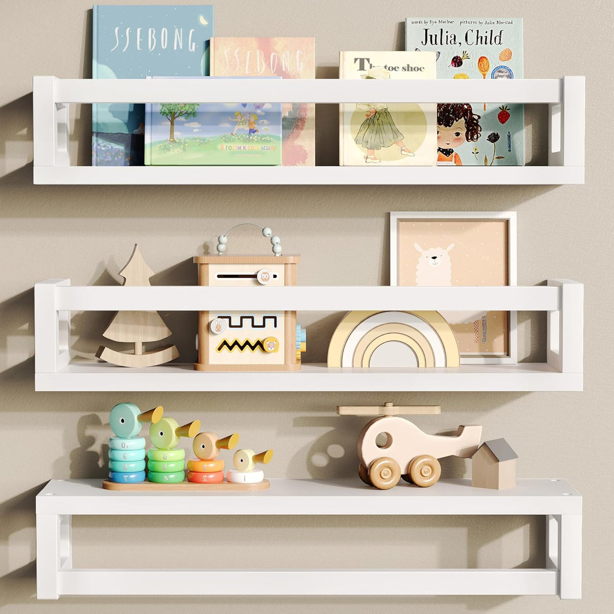 Upgraded Thick Floating Shelves - Multi-Use Wall-Mounted Bookshelves for Kids and Nursery, Ideal