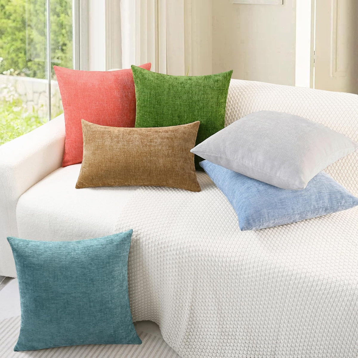 CaliTime Throw Pillow Covers Decorative 16 X 16 Inches Pack of 2 Cozy Chenille Cushion Cases for