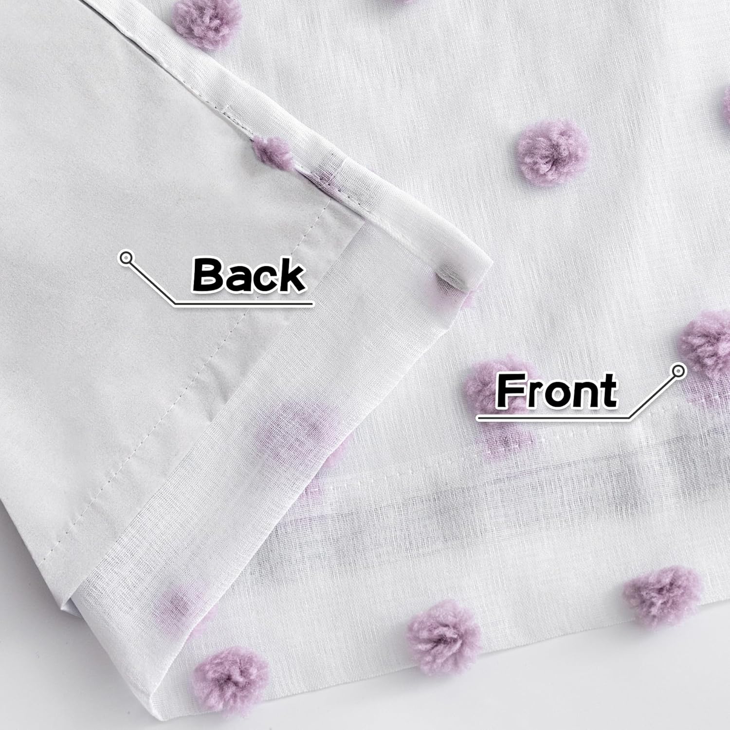 MYSKY HOME 100% Blackout Curtains for Girls Bedroom 54 Inch Long Purple Pom Pom Full Blackout