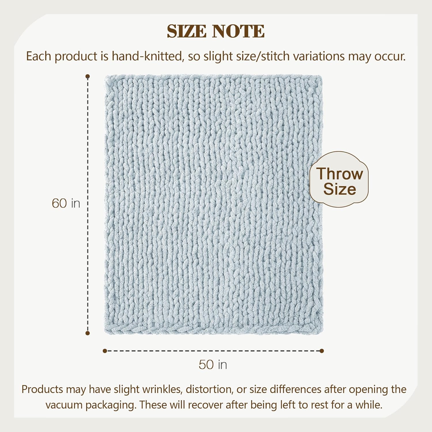 Carriediosa Chunky Knit Throw Blanket 50" X 60", 100% Hand Made Large Chenille Loop Yarn Soft