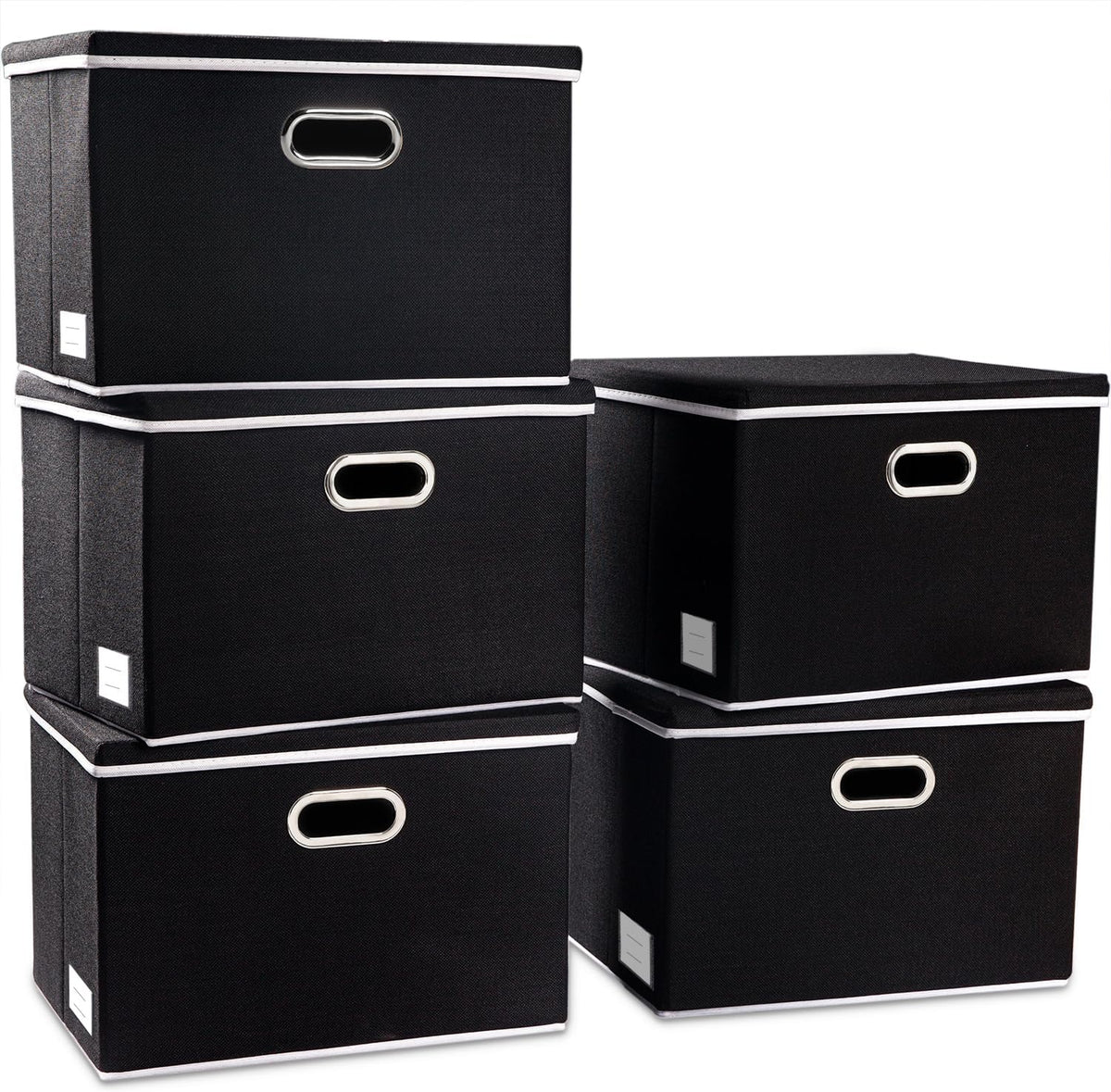 PRANDOM Foldable Storage Bin with Lid [5-Pack] Linen Fabric Decorative Storage Box Organizer