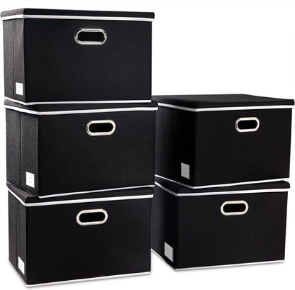 PRANDOM Extra Large Collapsible Storage Bins with Lids [5-Pack] Linen Fabric Foldable Storage