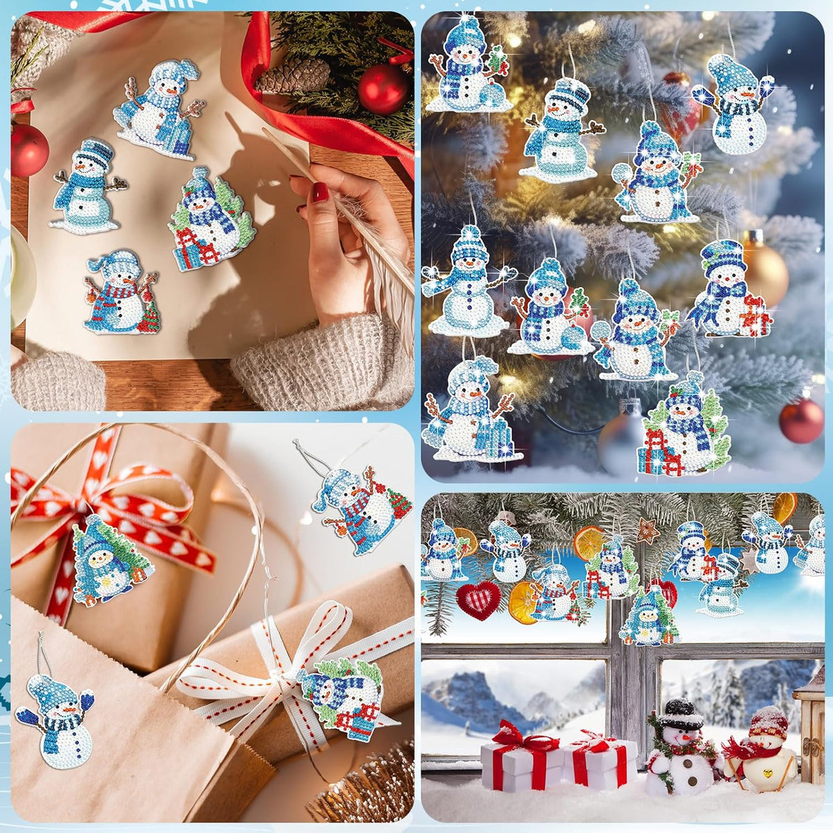 Skylety 20 Pcs Christmas Diamond Art Ornaments Kit Cute Snowman Diamond Painting Ornaments Tag DIY