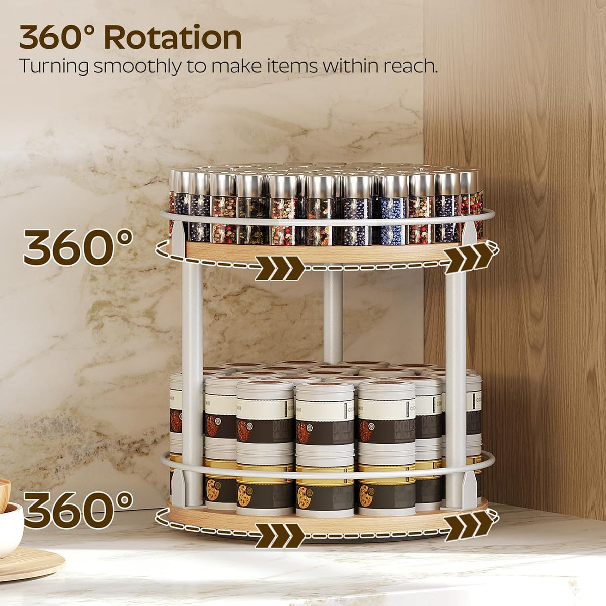 Lazy Susan Organizer, Rotating Spice Rack, 2 Tier Spice Turntable Organizer, Industrial Turntable