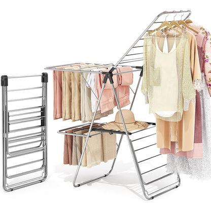 APEXCHASER Clothes Drying Rack with 4 Wings, Drying Rack Clothing with Height-Adjustable, Foldable