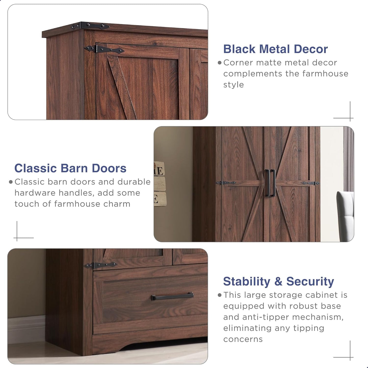 JXQTLINGMU Farmhouse Kitchen Pantry Cabinet - 72" Tall Wood Kitchen Storage Cabinets with
