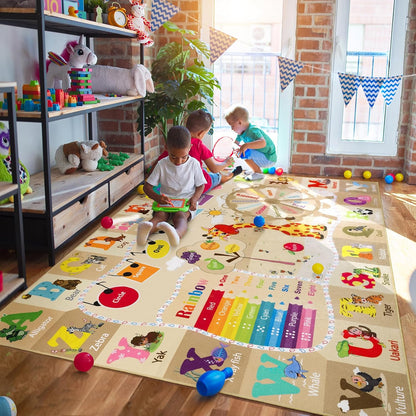 6x9 Playroom Rugs for Kids Washable, Educational and Fun Playmat with ABC Alphabet Animals Shapes