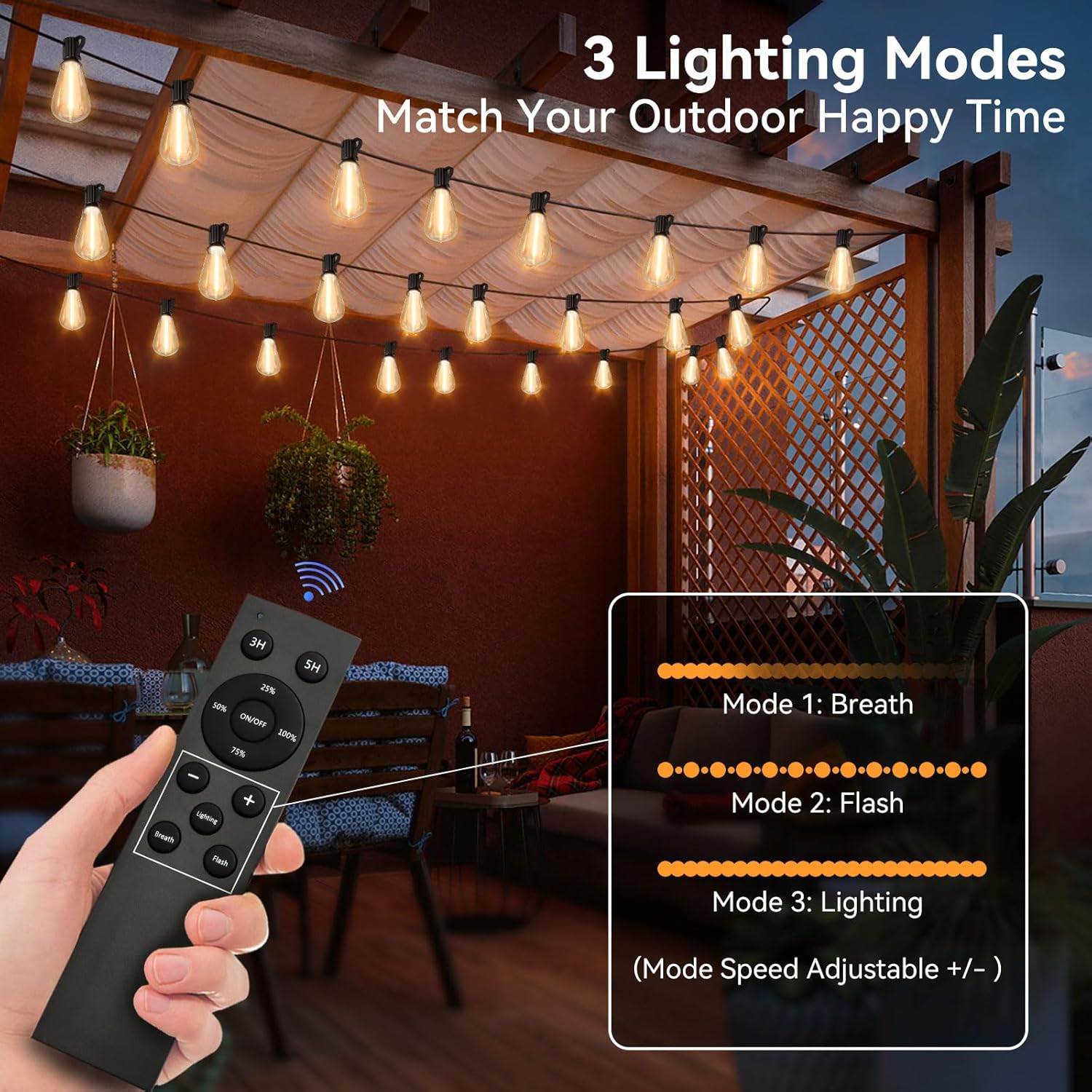 100 FT Outdoor String Lights for Outside, IP65 Waterproof ST38 LED Shatterproof Bulbs, Dimmable &