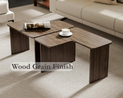 VESCASA Modern L Shaped Nesting Coffee Table Set of 2 Modular Rectangle Walnut Wood Table for