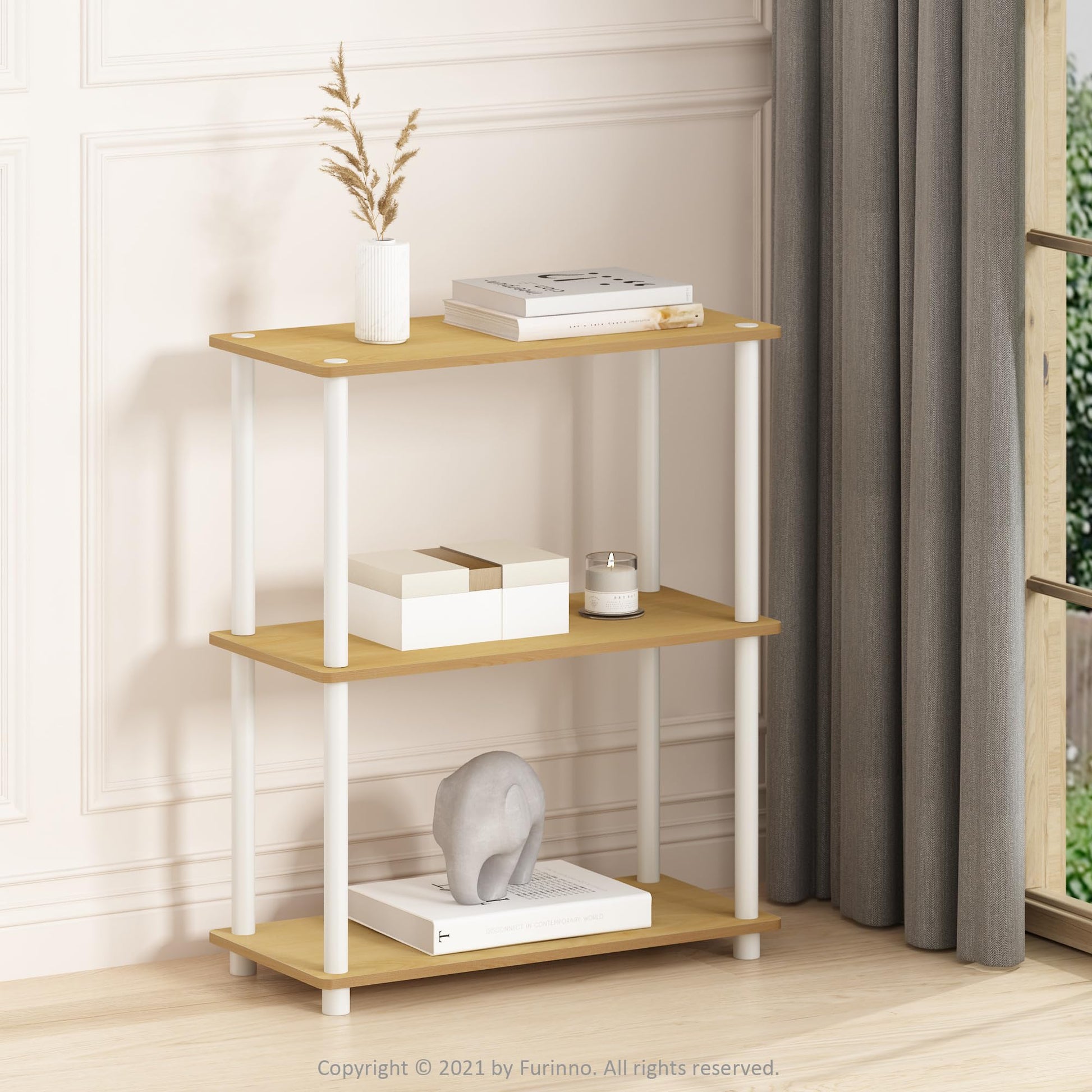 Furinno TURN-N-TUBE Storage Shelves, 3-Tier Book Shelf, Corner Shelf, Toolless Open Shelves, for