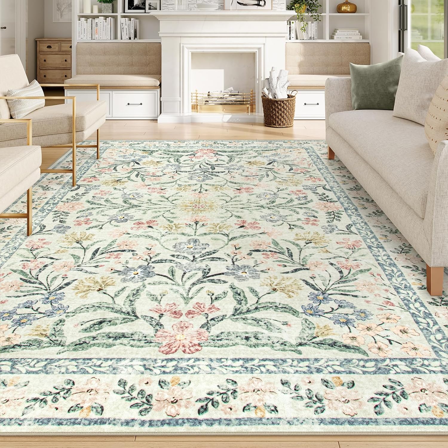 Wonnitar Large Rugs for Living Room, Soft Washable Floral 9x12 Area Rug for Bedroom, Boho