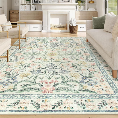 Wonnitar Large Rugs for Living Room, Soft Washable Floral 9x12 Area Rug for Bedroom, Boho