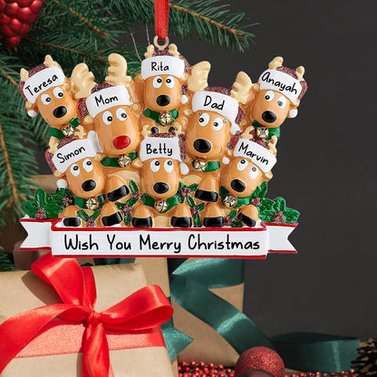 Personalized Deer Christmas Ornaments 2025 Family of 2,3,4,5,6,7,8 Custom Name Reindeer Xmas