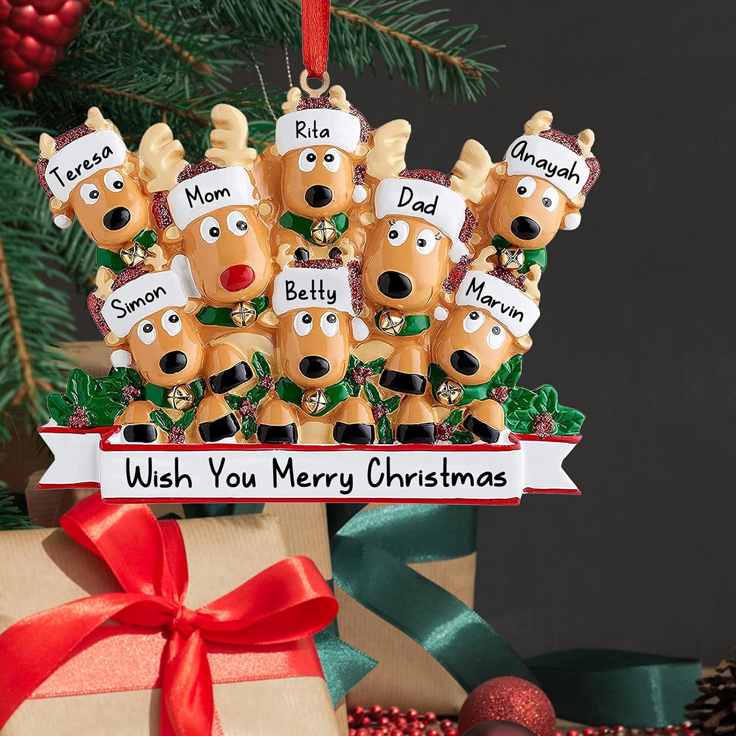 Personalized Deer Christmas Ornaments 2025 Family of 2,3,4,5,6,7,8 Custom Name Reindeer Xmas