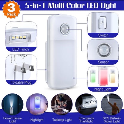 Enhon Emergency Power Failure Night Lights, 5-in-1 Multi Color LED Light, Rechargeable Flashlight