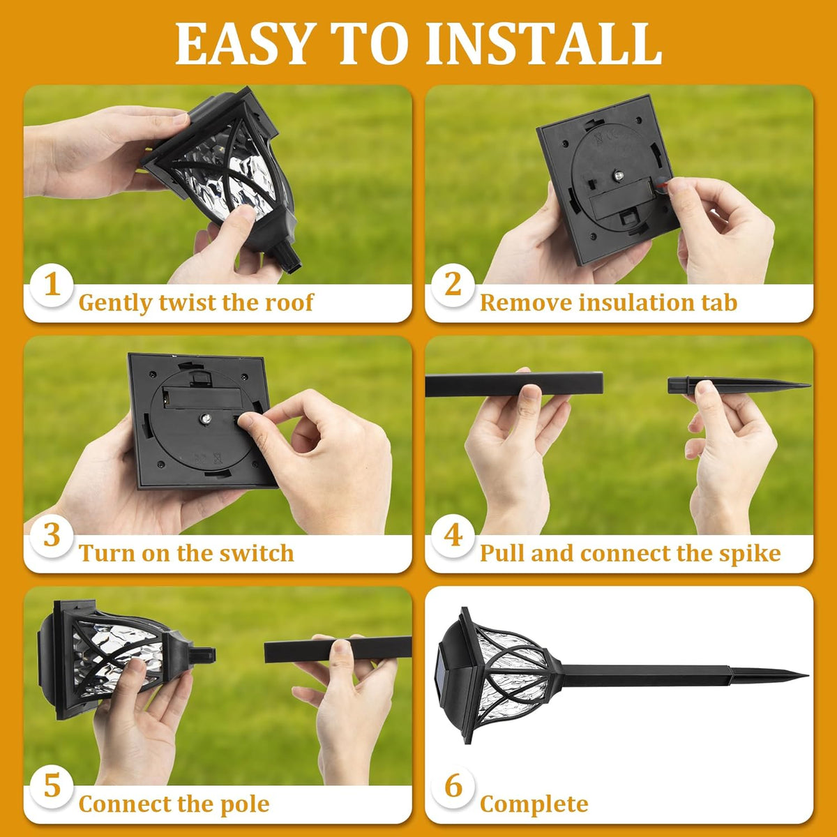 GIGALUMI Solar Lights Outdoor Waterproof, 6 Pack LED Solar Garden Lights, Outdoor Decorations