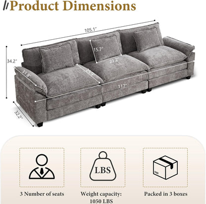 URRED Modular Sectional Sofa Comfy Cloud Couch, Modern Chenille Sofa Sleeper Deep Seat Couches with