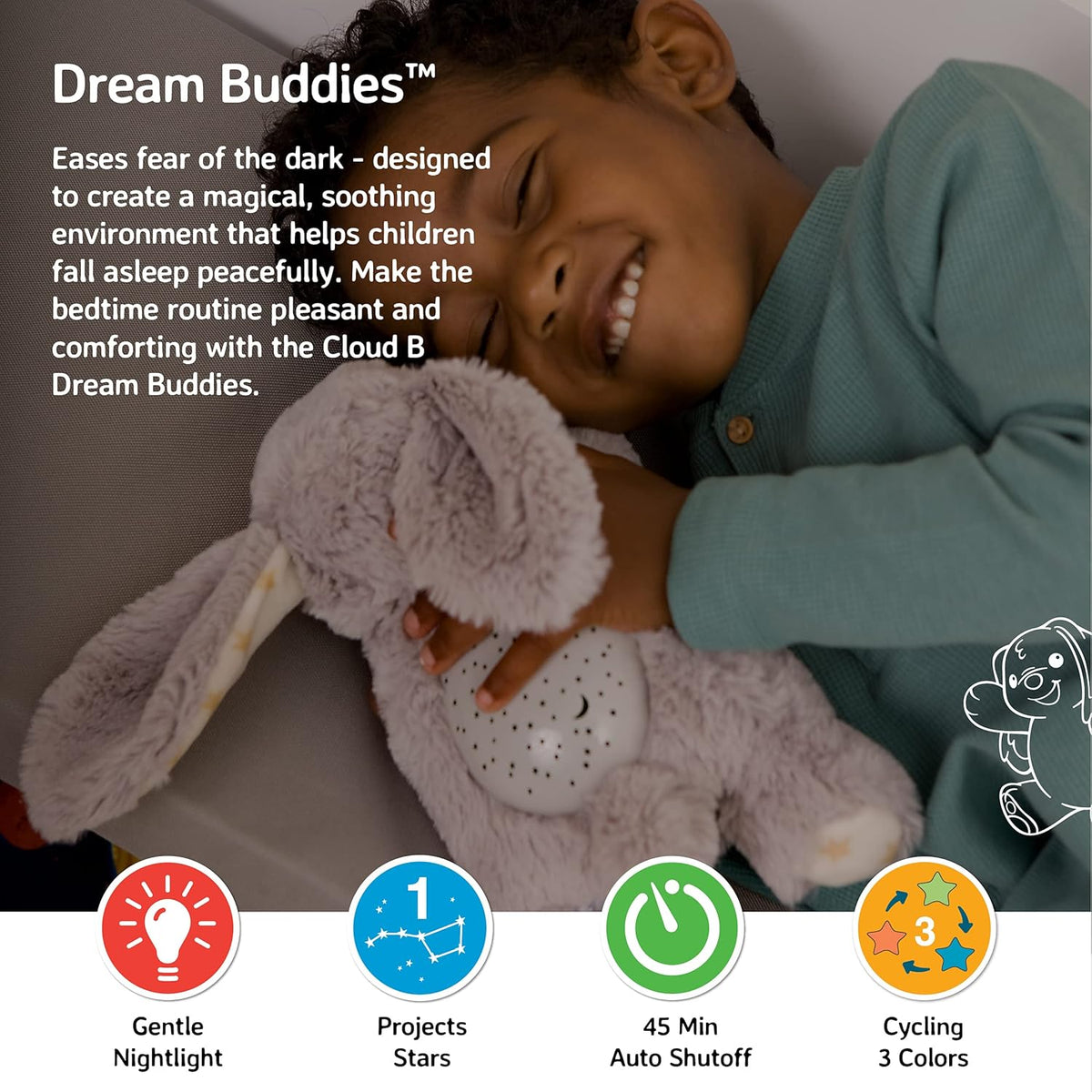 Cloud B Dream Buddies Benny The Bunny - The Soothing Mini Baby Night Light Kids Love | Star
