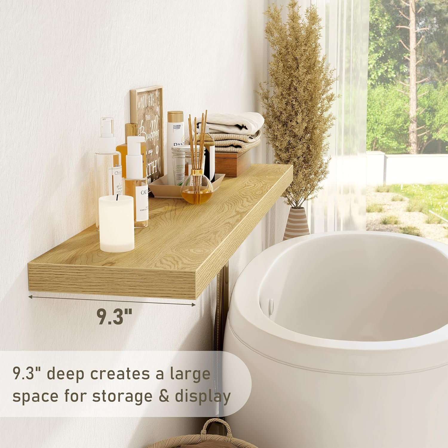 Floating Shelves Wall Shelf 48 Inch, 9.3 Inch Deep Floating Shelf for Wall, Farmhouse Black Wood