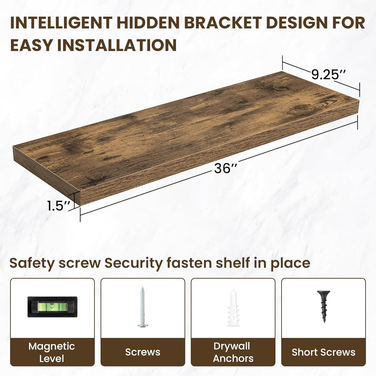 36 Inch Floating Shelves, 12 Inch Deep Floating Shelves for Wall, Floating Shelf with Invisible