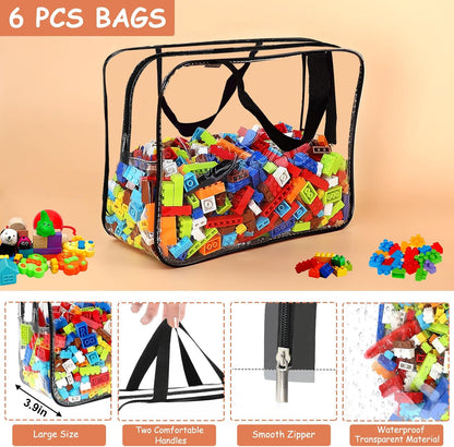 6 Packs Large Toy Storage Bags with Labels, Reusable Clear PVC Board Game Storage, Travel
