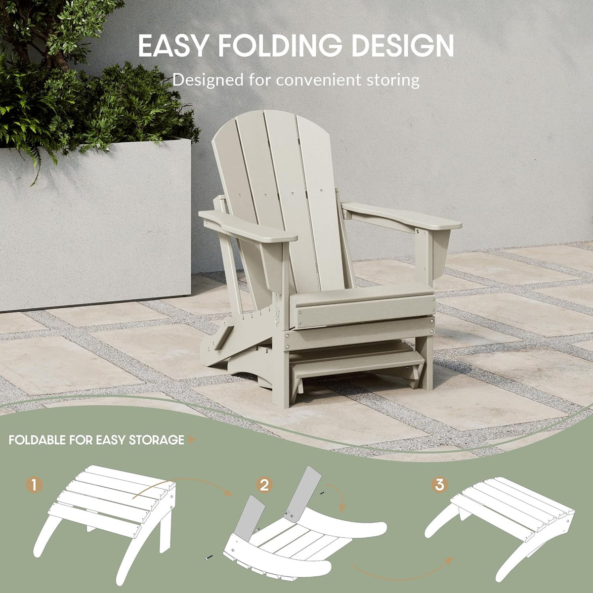 WestinTrends Outdoor Ottoman, Patio Adirondack Ottoman Foot Rest, All Weather Poly Lumber Folding