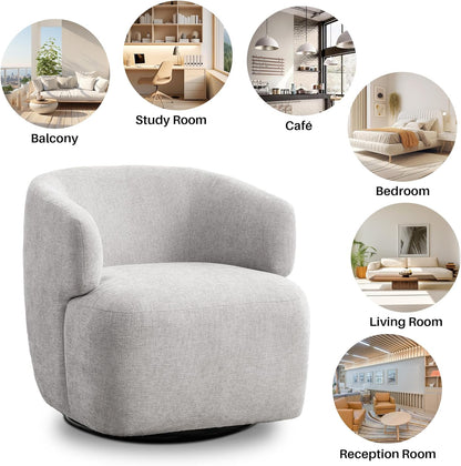 Swivel Accent Chair, Chenille Barrel Chair for Living Room, Cozy Round Boucle Arm Chair, Metal Base