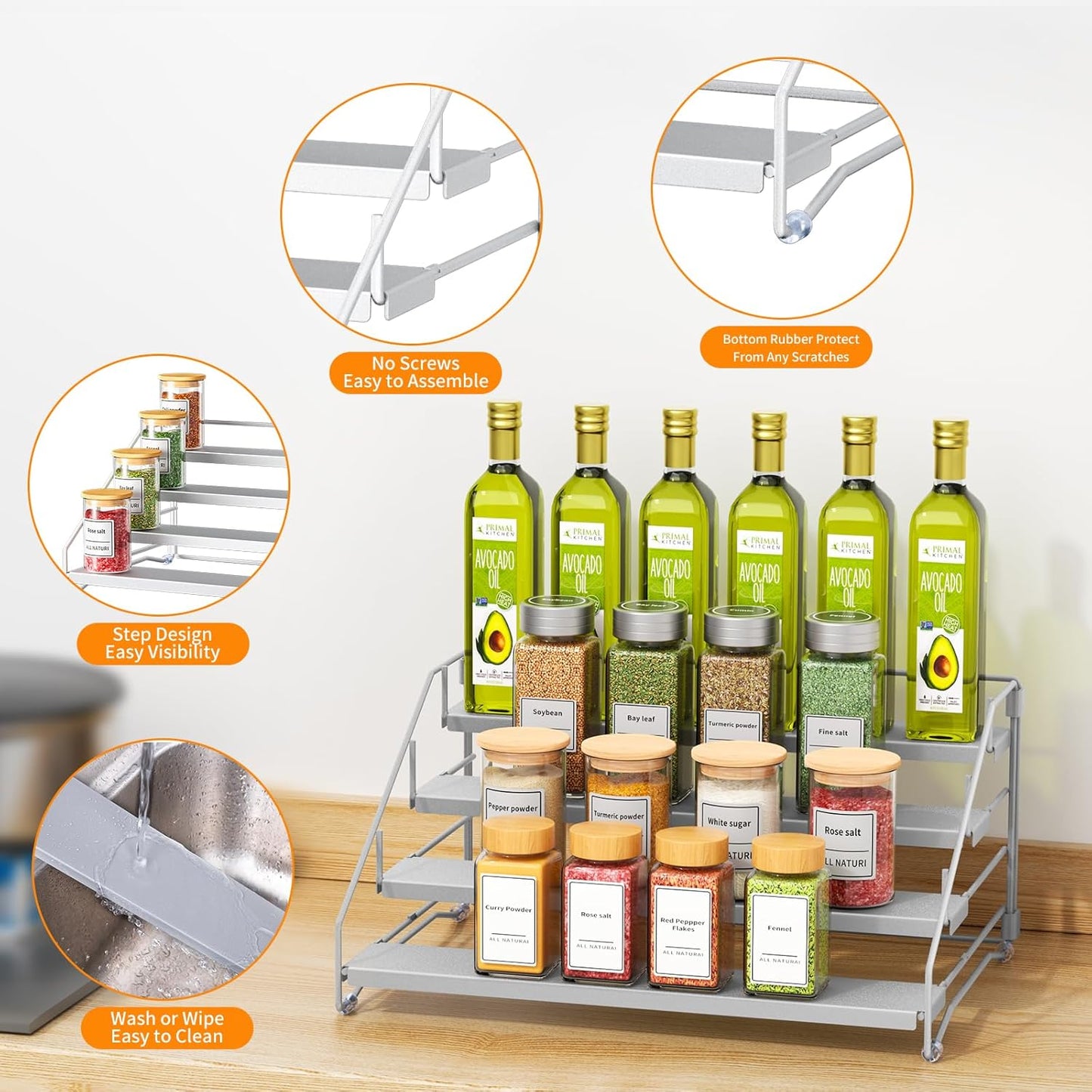 RCHYFEED 4 Tier Spice Rack Organizer, Spice Organization for Cabinet,Pantry, Countertop,Tiered