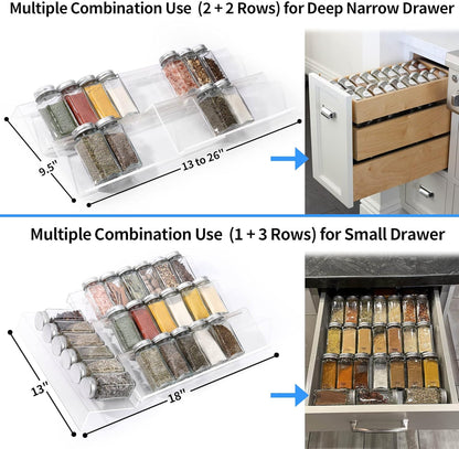 MIUKAA Clear Acrylic Spice Drawer Organizer, 4 Tier- 2 Set Expandable From 13" to 26" Drawer