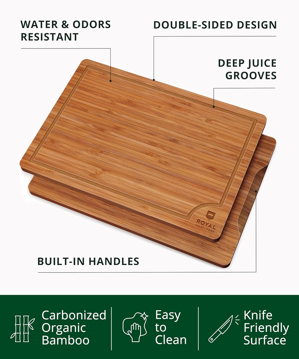 ROYAL CRAFT WOOD Wooden Cutting Boards for Kitchen Meal Prep & Serving - Bamboo Wood Serving Board